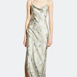 Vince Hazy Blossom Cowl Neck Slip Dress in Green Floral (Celery) size 6 NWOT